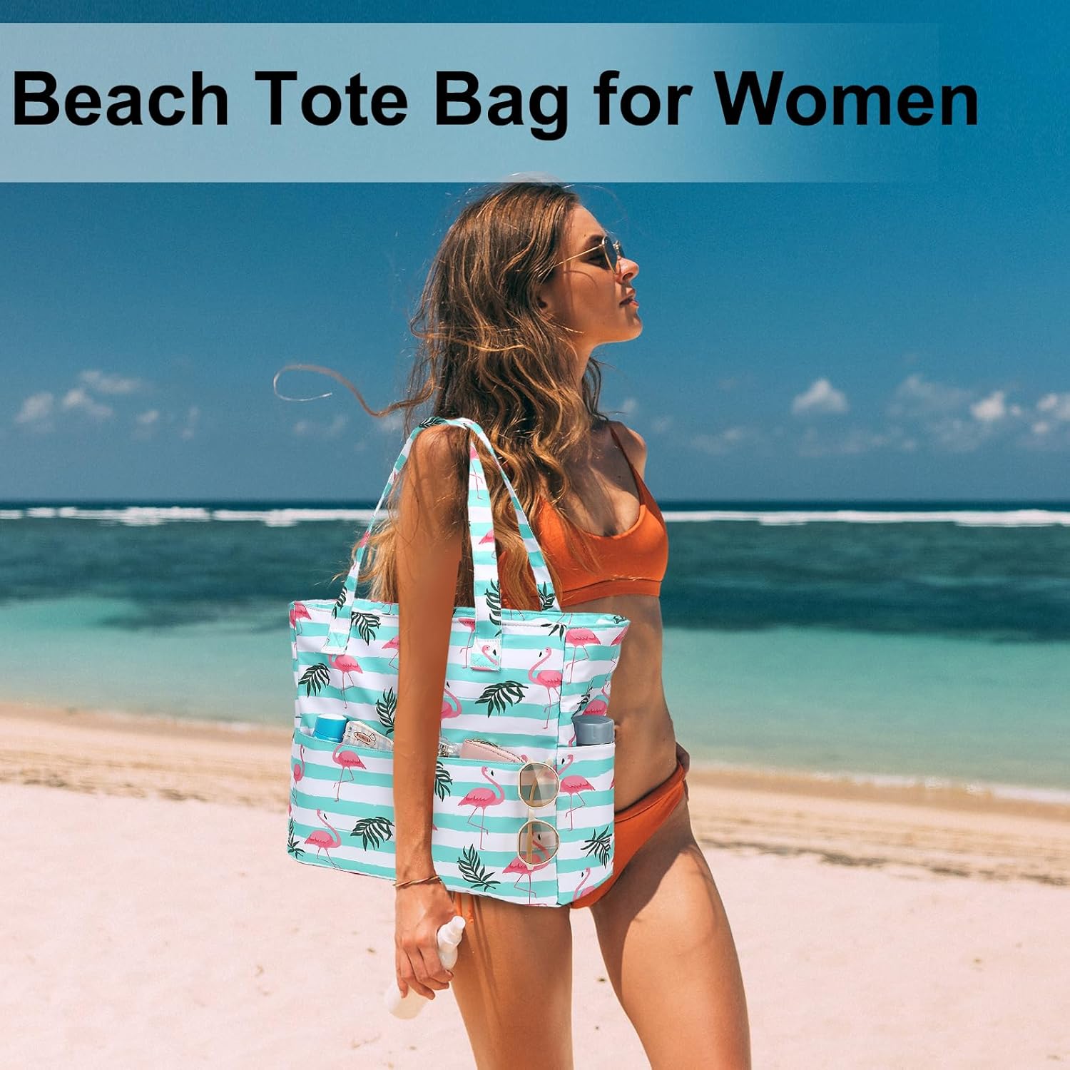 LEDAOU Beach Bag Waterproof Sandproof Women Beach Tote Pool Bag with Zipper for Gym Grocery Travel with Wet Pocket | Sandproof, with Zipper, for Gym, Grocery, Travel, with Wet Pocket - Image 6