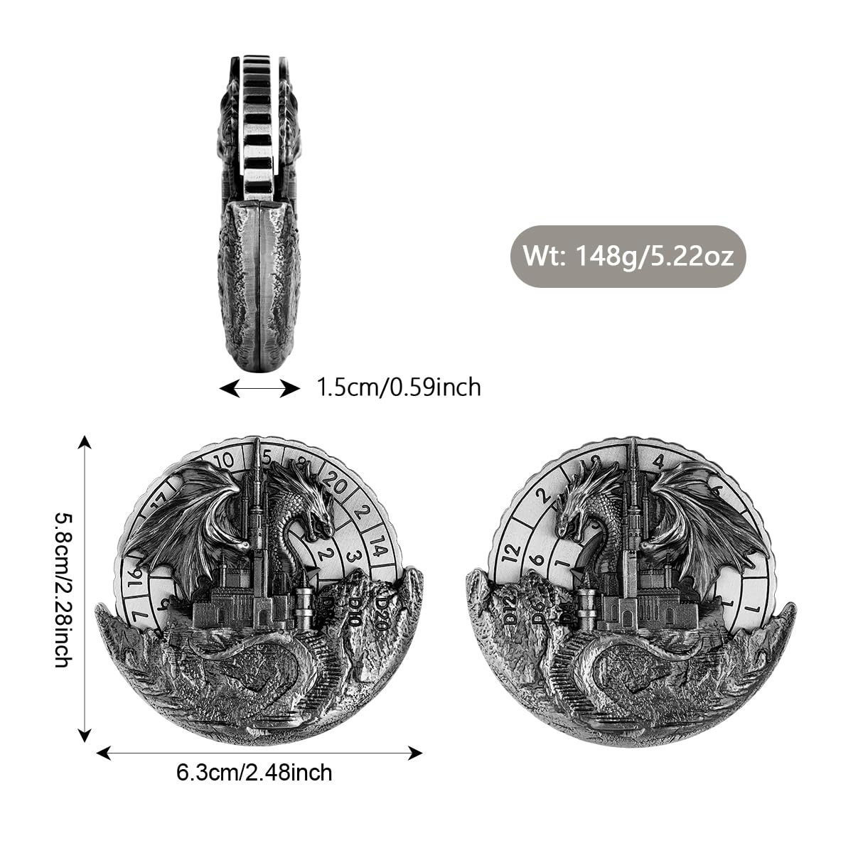 7-in-1 Dragon and Castle Fingertip Gyro, DND Wheel Dice Spiner, DND Starter Set, 7-in-1 Metal Dice Set - Image 4
