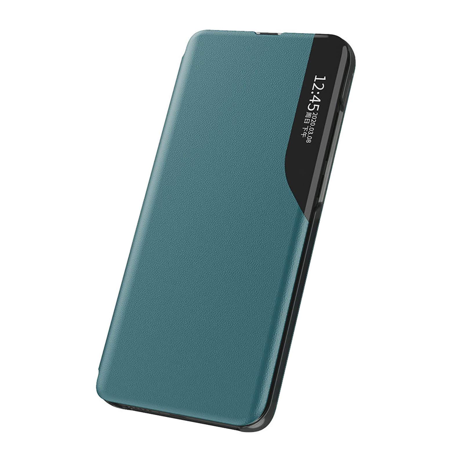 LEYAN Case for Samsung Galaxy Note 20 Ultra 5G, Premium PU Leather/PC inner Shell Flip Cover with Mirror Clear Display Window, Smart View, Foldable Kickstand Phone Shell, Green