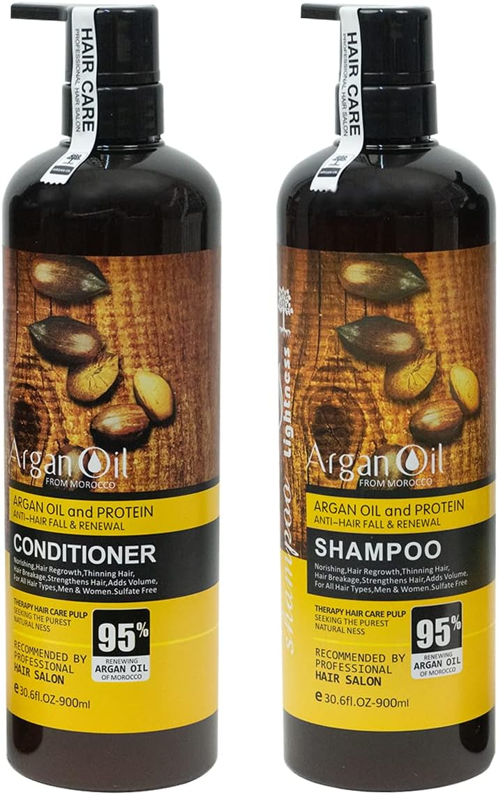 Moroccan Argan Oil Shampoo and Conditioner Set Sulfate Free, Perfect for Damaged, Dry, Curly, Frizzy Hair - Thickening Formula for Fine/Thin Hair, Safe for Color and Keratin Treated Hair(2 in 1 Set)