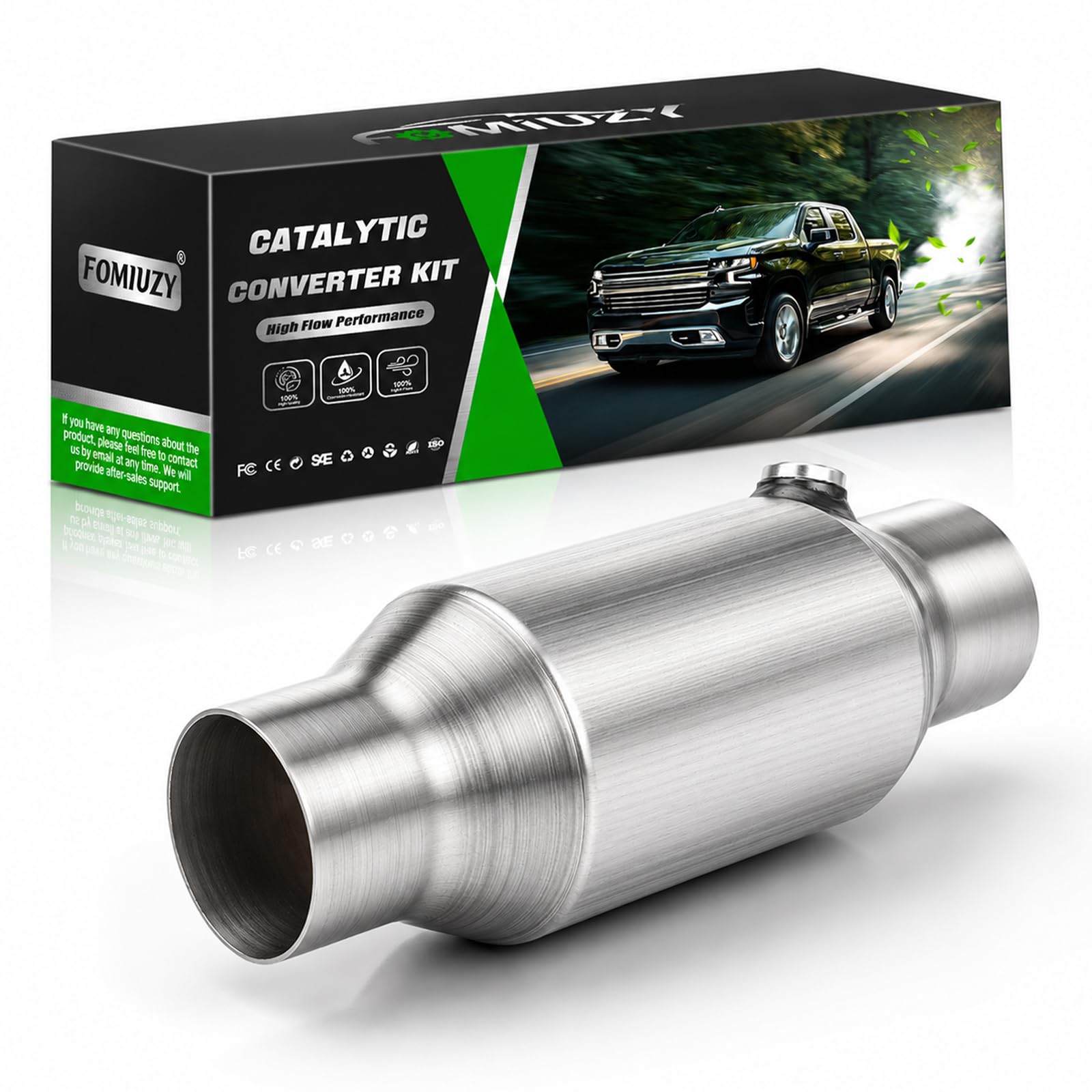 Convertidor catalítico frontal universal de alto flujo de 2.5 pulgadas, ajuste directo con puerto O2 (compatible con EPA)