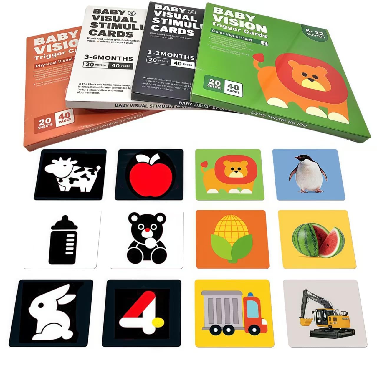 Vndnsy Toddler Baby Flashcards, Newborn Essentials Sensory Toys Cards, 80 PCS 160 Page Toddler Learning Cards, for Newborn 0-3-6-12-36 Months Baby Infant Gift