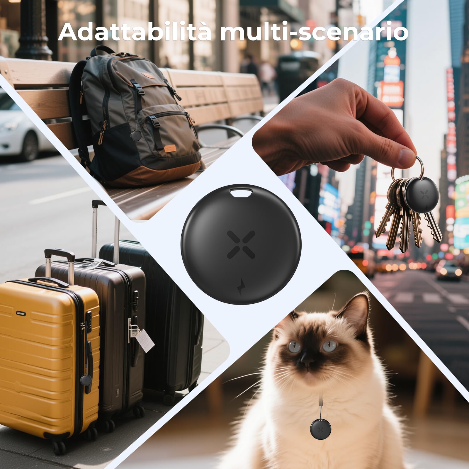 Smart Tracker Tag 4 Pezzi - Ricarica USB-C Localizzatori GPS Compatibile con Apple Dov'è (Solo iOS), per Portafogli, Chiavi, Zaini, Bagagli, Segnale Acustico, Posizionamento Globale, Nero