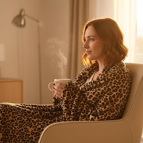 Miniatura 8 de MACEVIA Manta de franela de vellón King para sofá, estampado de leopardo para adulto, mullida, acogedora, suave y esponjosa, guepardo para cama y