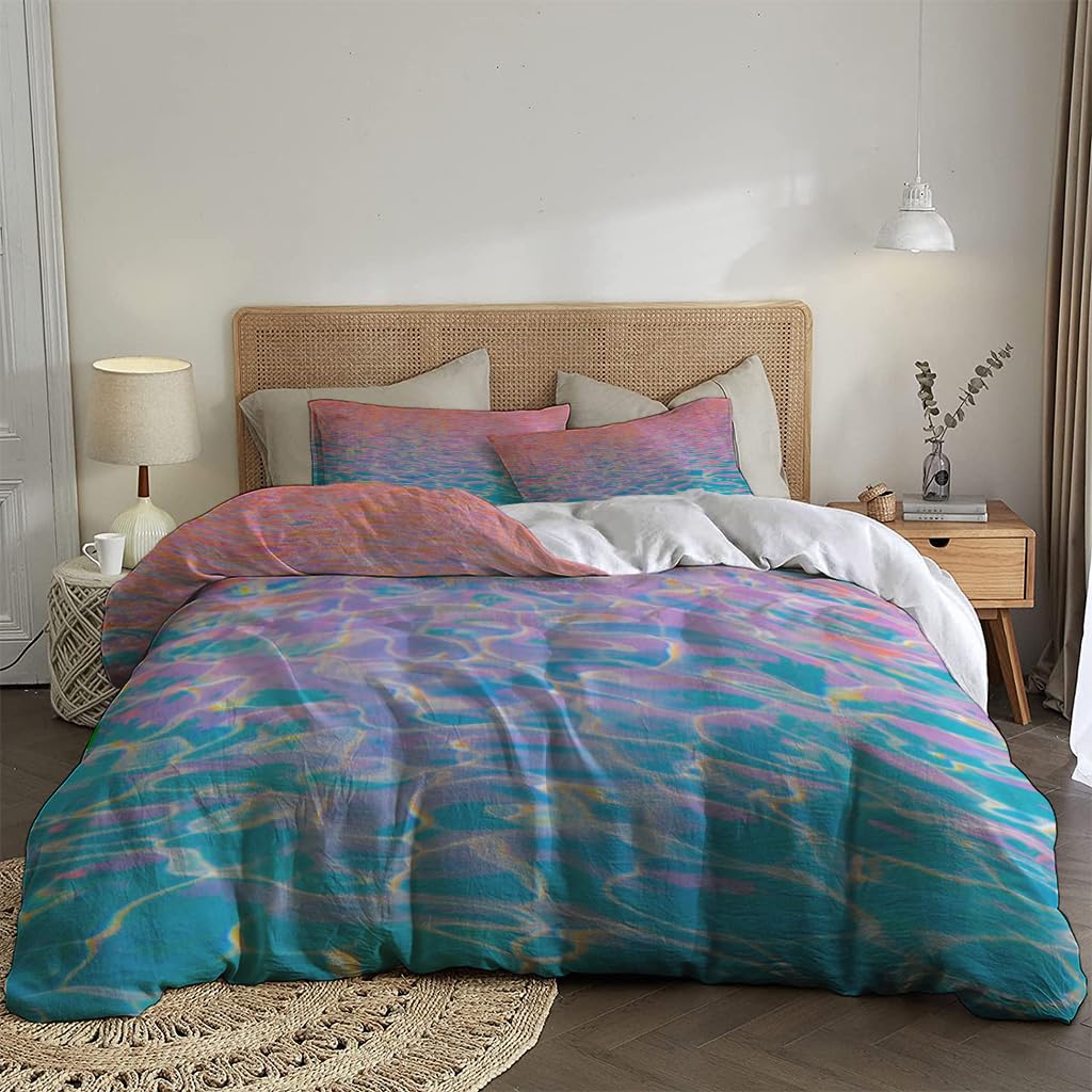 NIBAINLO 布団カバーブルーピンクのプールのリラックスウォーター 肌に優しい ピーチスキン加工 掛け布団カバー 和式 洋式 あったか 布団カバーセット リバーシブル ホームステイ ホテル 家庭兼用