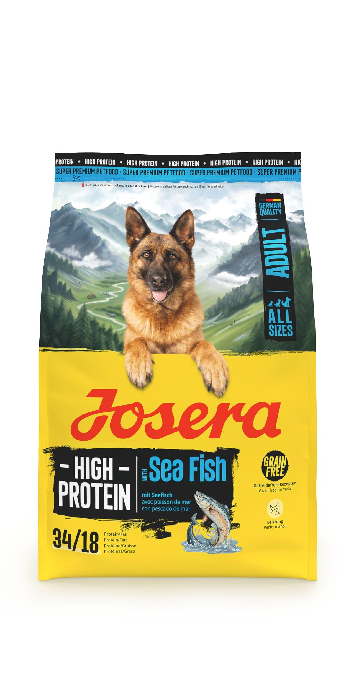 JOSERA Adult High Protein Seefisch (1 x 3 kg) | Premium Trockenfutter für ausgewachsene & sportliche Hunde | Lachs & Süßkartoffel | getreidefrei & proteinreich | L-Carnitin & Taurin | 1er Pack