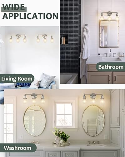 Miniatura 6 de Eietonte Lámpara de tocador de 3 luces, moderna lámpara de pared de níquel cepillado, iluminación de pared plateada de granja para espejo sobre el