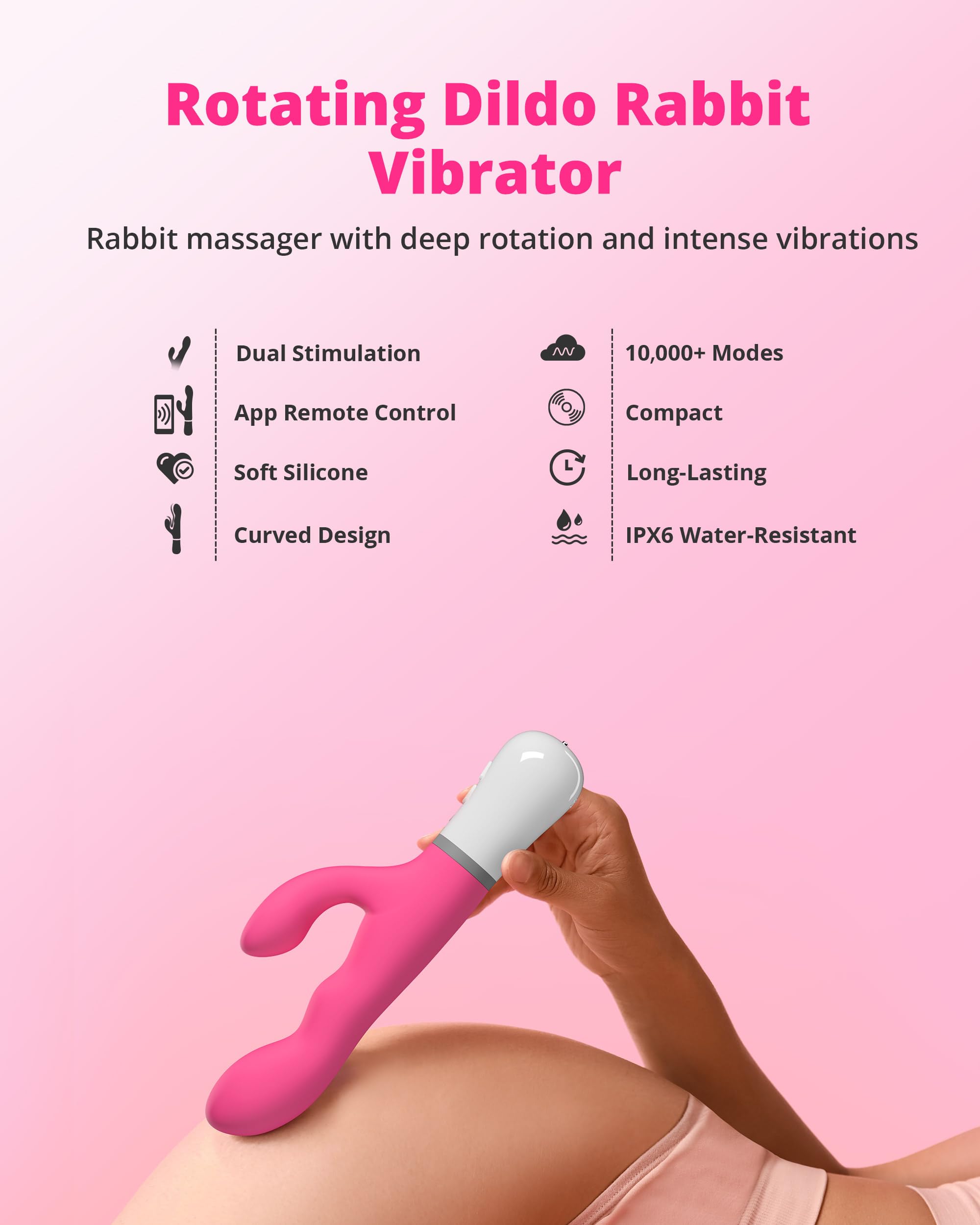 LOVENSE Nora Rabbit Vibrator with APP Control, Pink Vibrator Rabbit with Dual Motor, Clitoral Stimulator Dildo Massager, Sex Toys for Women with Smartphone Wireless