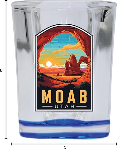 Miniatura 3 de R and R Imports Moab Utah Design C Souvenir - Vaso de chupito cuadrado de 2.5 onzas, base azul individual
