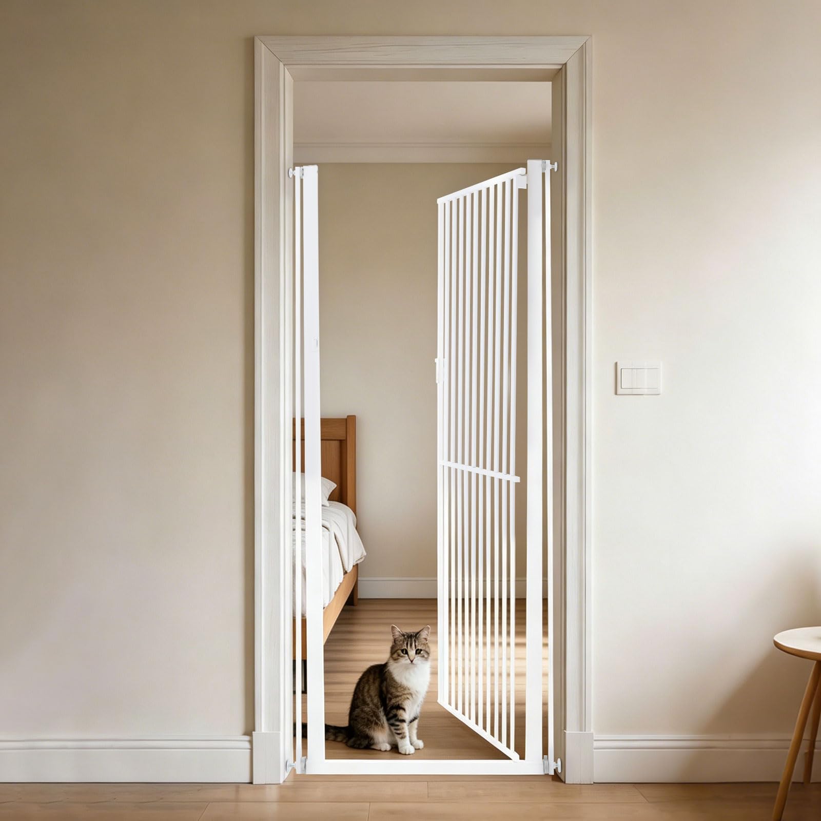 Treppenschutzgitter ohne Bohren, 180 cm hoch, verstellbare Breite 76-83 cm, Hundegitter/Katzengitter mit Automatisch Schließendem Verschluss, Absperrgitter Metall für Türen & Treppen