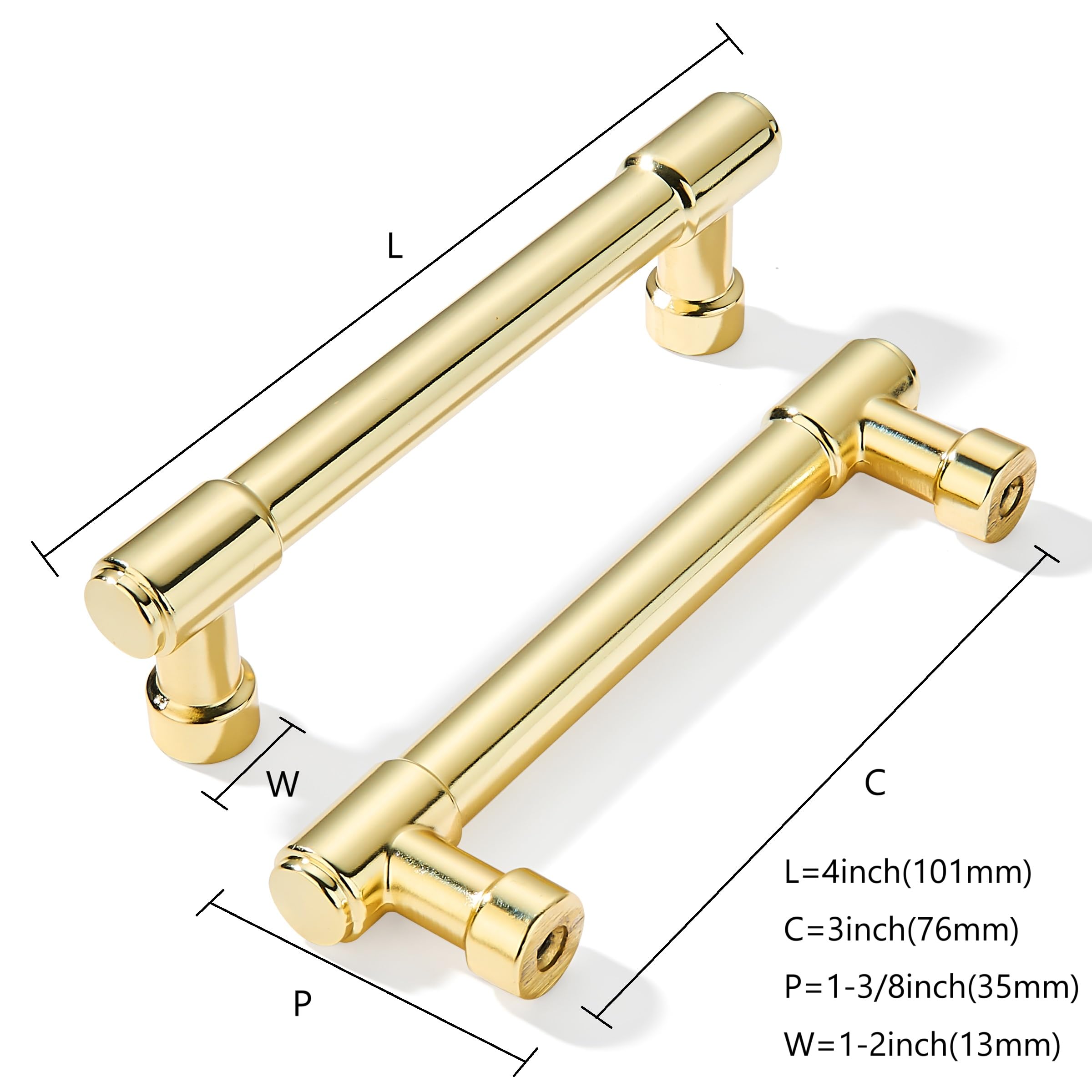 KHTUMEWARE-80259 Polished Gold Cabinet Pulls CTC 3 in (76 mm) 10-Pack in Polished Gold — KHTUMEWARE