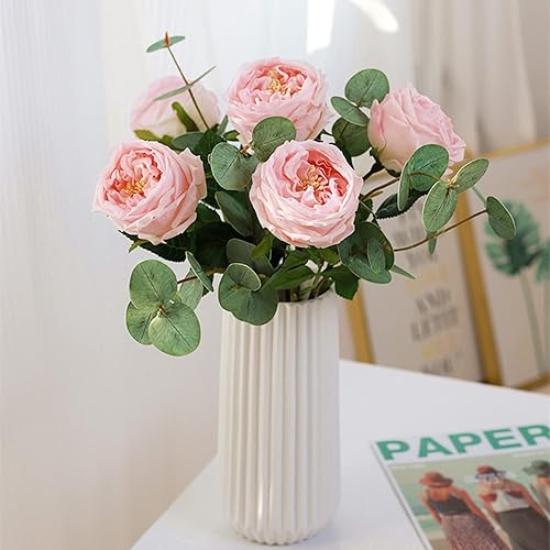 Miniatura 9 de UKELER Ramo de boda de rosas Austin, 4 piezas de flores artificiales de látex de tacto real para decoración del hogar, arreglo floral, centros de