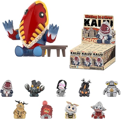 POP MART Kaiju Sitting in a Row Series Figuras de caja ciega, juguetes misteriosos de diseño aleatorio para decoración moderna del hogar, juego de