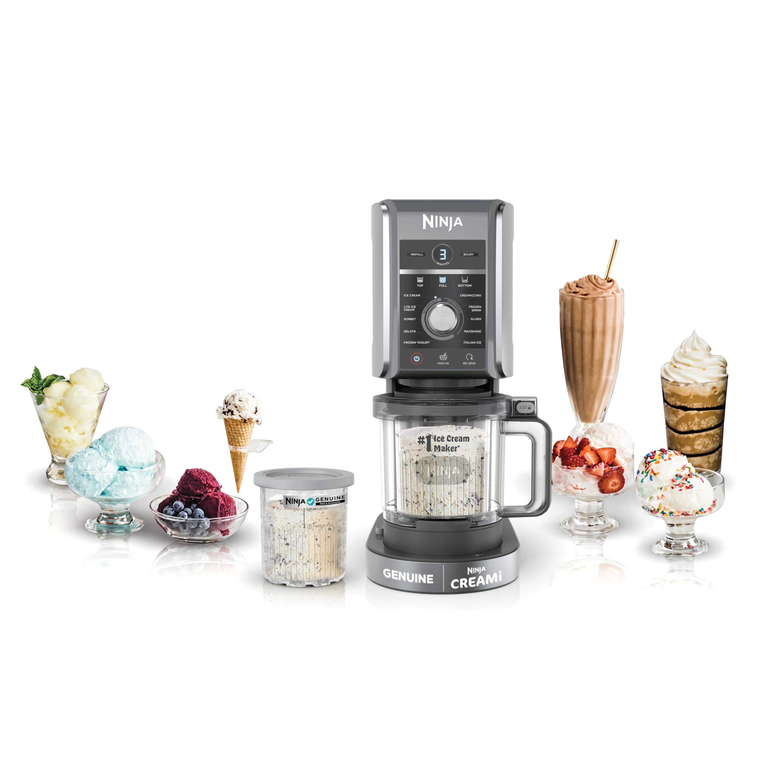 Ninja NC501 CREAMi Deluxe 11-in-1 Ice Cream & Frozen Treat Maker for, Sorbet, Milkshakes, Drinks More, 11 Programs, with 2 XL Family Size Pint Containers, Perfect Kids, Silver, 2 quarts