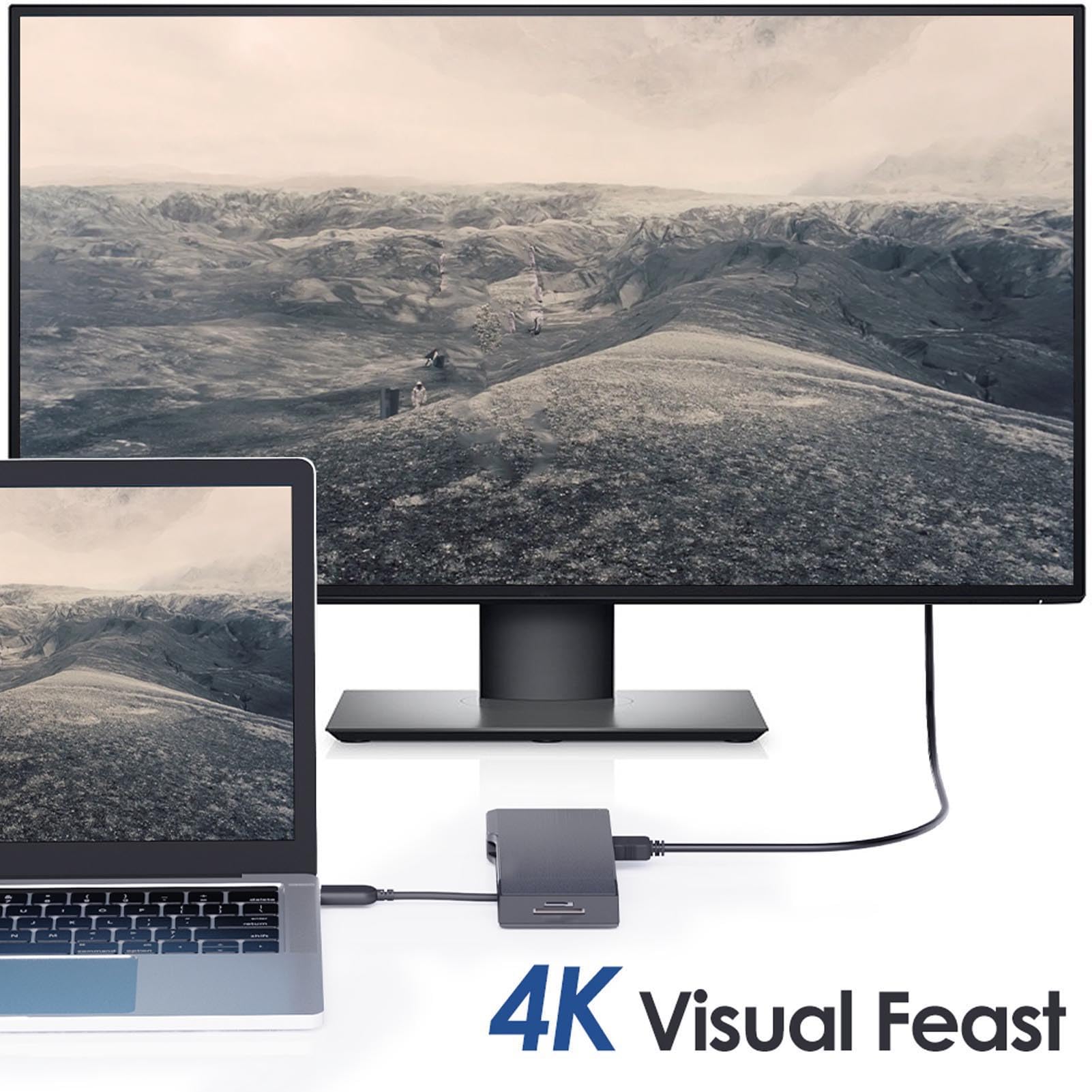 USB C HUB 9 en 1 Estación de Acoplamiento de Pantalla Dual, Adaptador de Múltiples Portátiles con Puerto RJ45 VGA, Interfaz Multimedia 4K HD, Ethernet, 2 X USB3.0, para, OS X