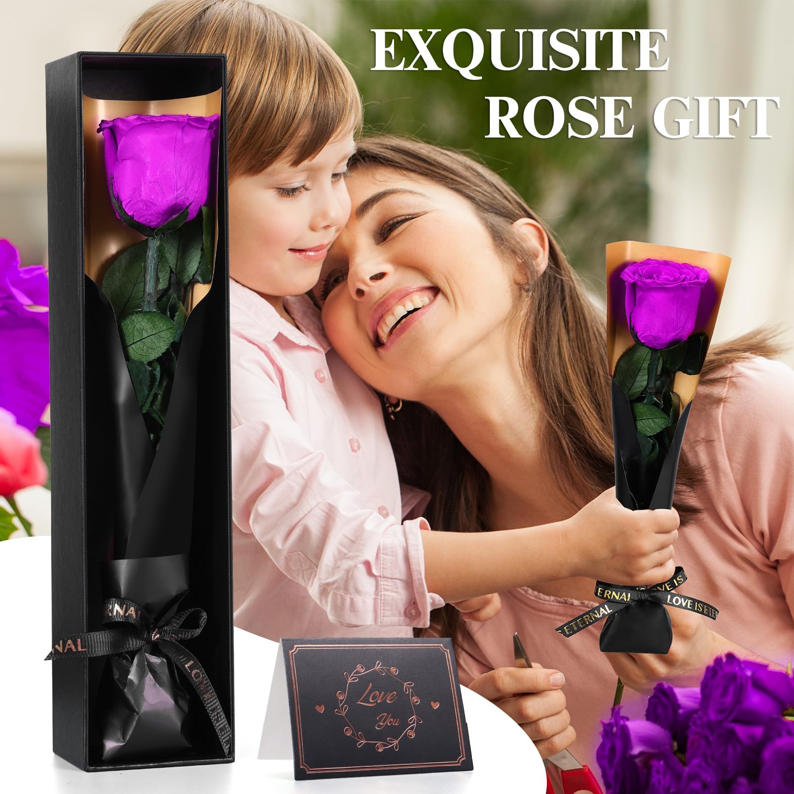 Mother's Day Flowers Roses Gifts for Women, Eternal Rose Preserved Flowers with Stem - Image 2