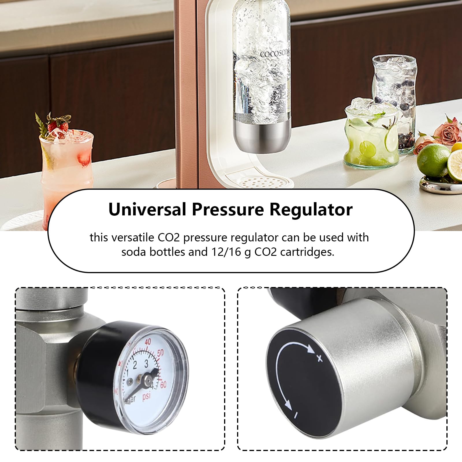 Riduttore Di Pressione Co2, 2 In 1 Mini Regolatore Di Pressione CO2, Regolatore Di Gas Co2 In Rame Manometro Di Soda Con Adattatore Da 3/8" A Tr21.4, Per Produttore Di Minerale Soda Birra