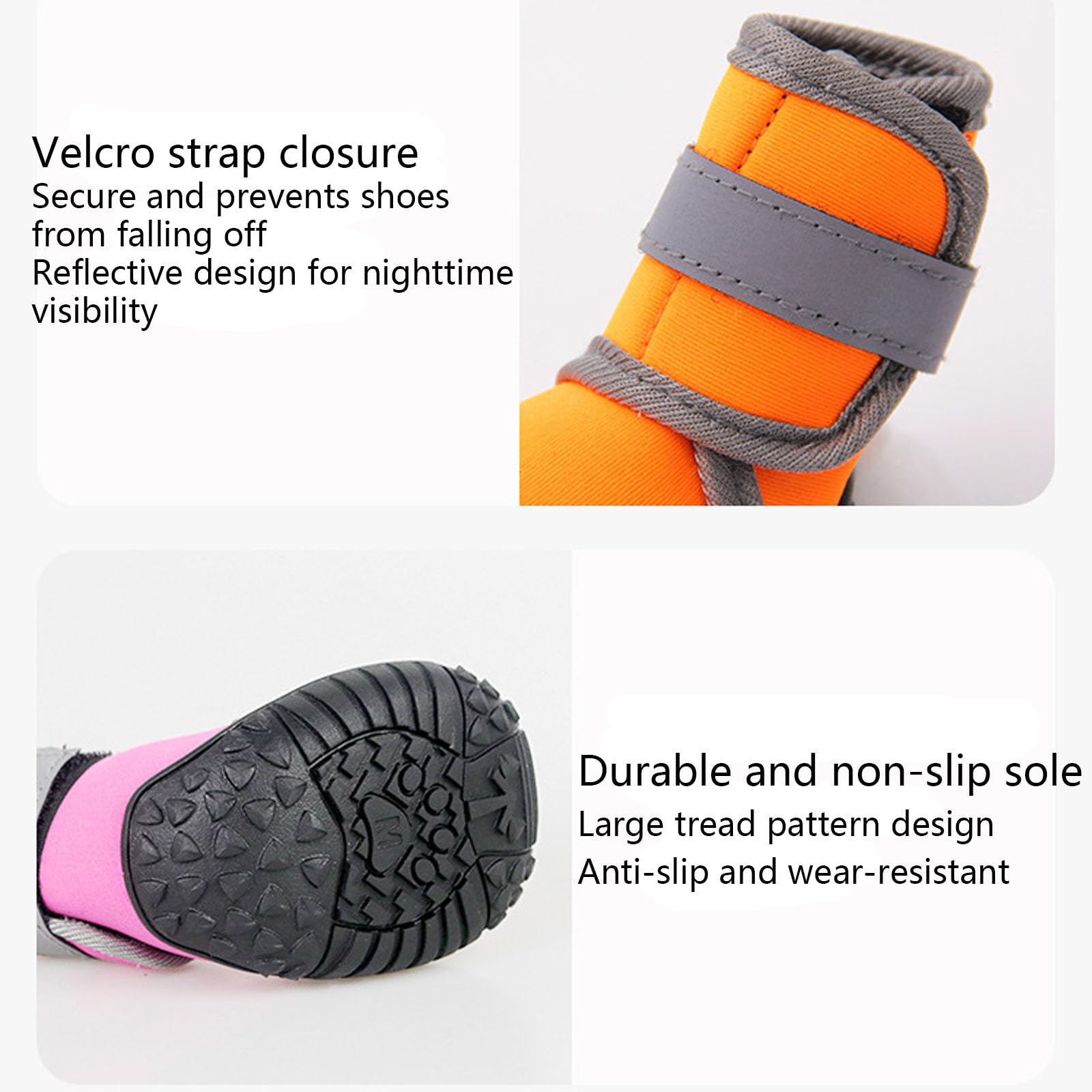 4Er-Set Hundeschuhe, Atmungsaktive Hundestiefel Mit Pfotenschutz Und Reflektierenden Riemen Für Holzböden Und Den Außenbereich, Hundeschuhe Für Kleine, Mittelgroße Und Große Hunde,Orange,XL