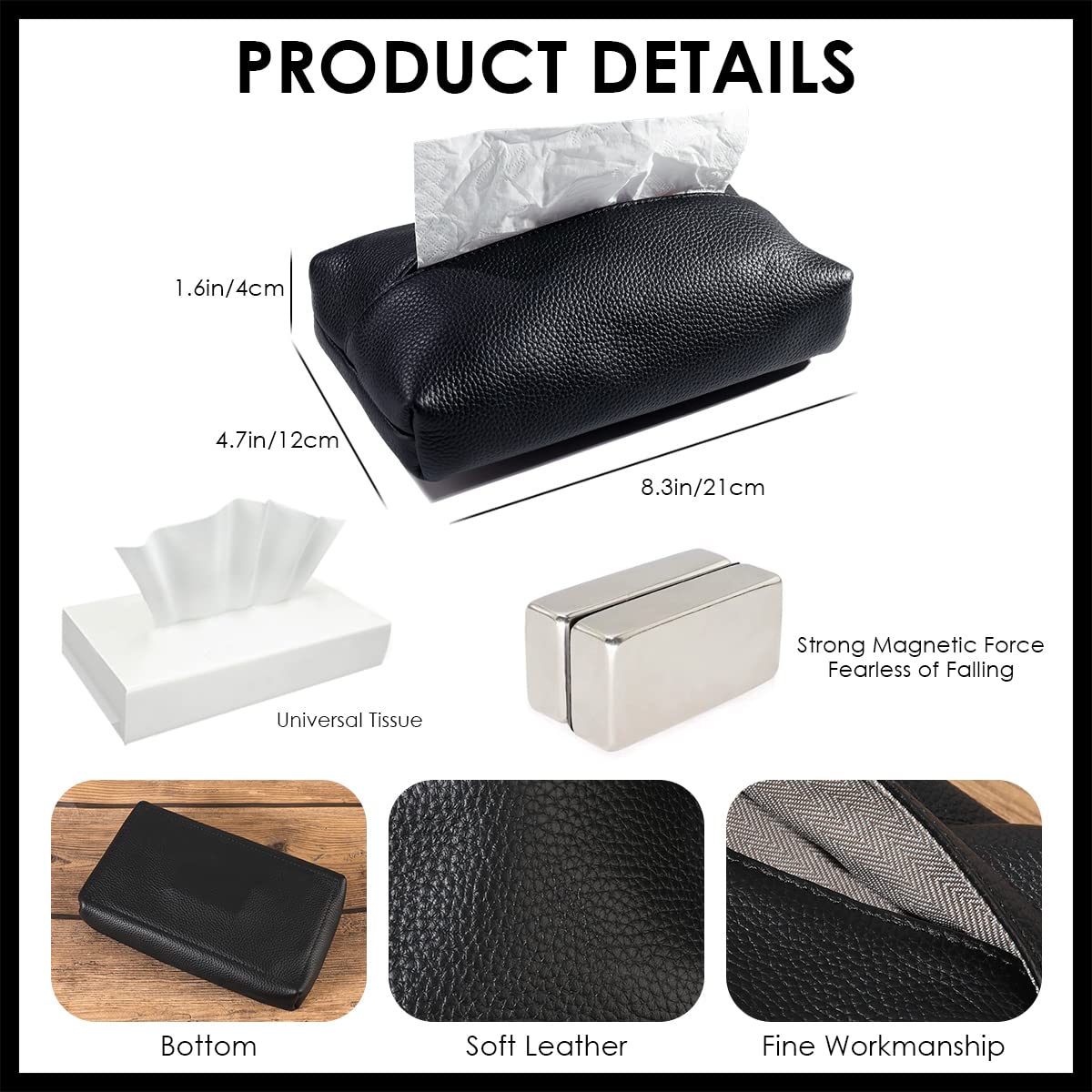 GELVTIC Car Tissue Holder with Strong Magnet for Roof, Leather