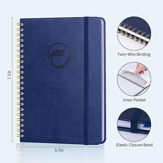 Address Book with Alphabetical Tabs-Address and Password Book for Seniors - Hardcover Spiral Bound Phone Book- Record Contacts, Website Login Passwords, Special Days -5.7 x 7.7, Navy Blue