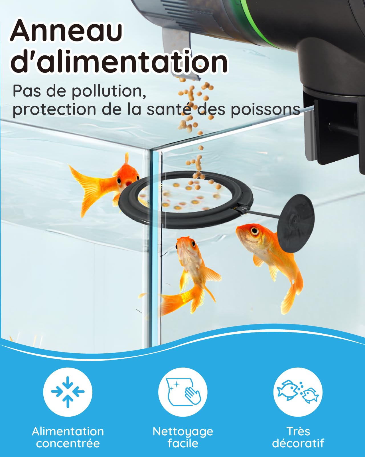Papettly Distributeur automatique de nourriture pour poissons d'aquarium fonctionnant avec piles - 200 ml - 2 piles AAA incluses