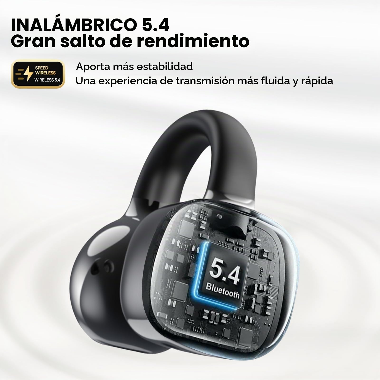 PTHTECHUS Auriculares Inalámbricos Bluetooth 5.4, Audifonos Deportivos Abiertos Clip, Traducción de Idiomas, 50H Reproducción con ENC, Pantalla Táctil Auriculares de oído Abierto (Negro)