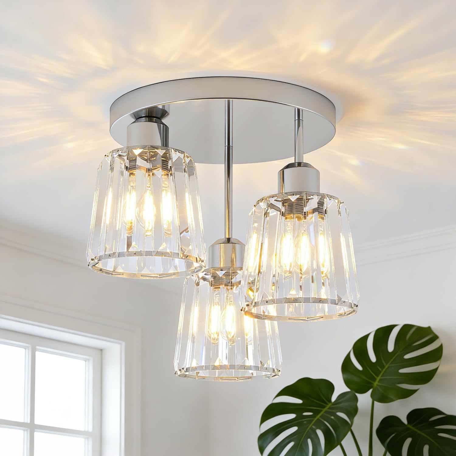 AANWIO Srebrne szklane lampy sufitowe, nowoczesne lampy sufitowe E27, lampa sufitowa do sypialni wyposażona w 3 szklane klosze, idealna do salonu, kuchni, łazienki (bez żarówki)