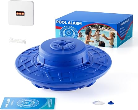Pool Alarm, Pool Alarm for Inground & Above Ground Pools, Loud Pool Safety Alarms on Home and Pool Units, Helps Protect Kids or Pets, Easy Installation with Adjustable Sensitivity, Blue Blue