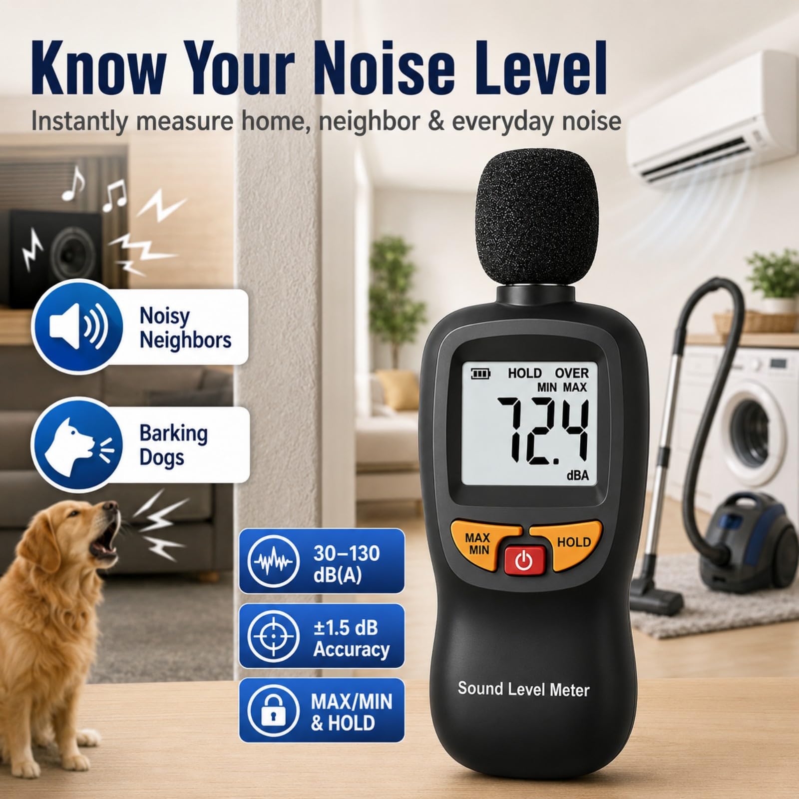 Decibel Meter, Digital Sound Level Meter 30-130dB A-Weighted — Amazon image 4
