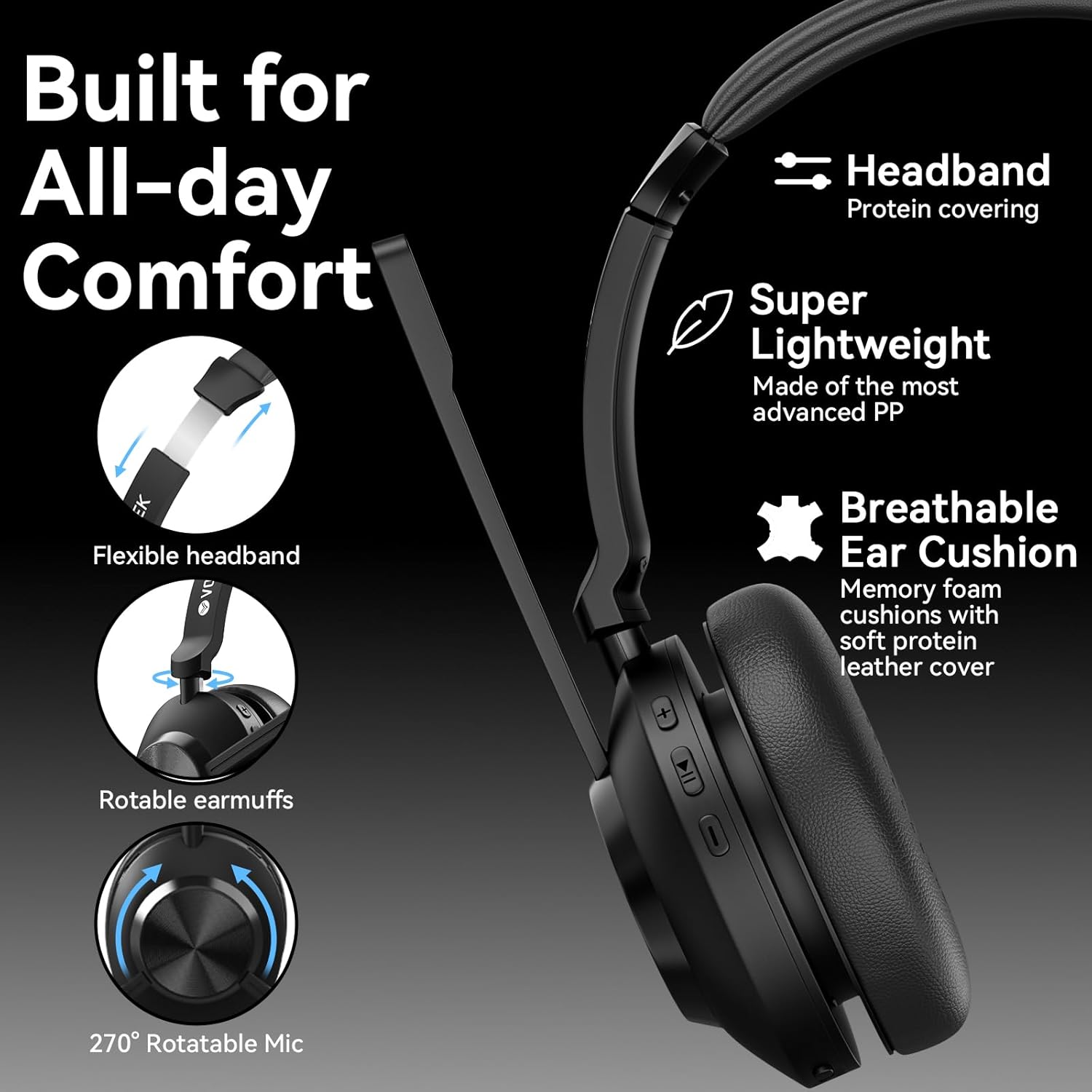 Wireless Headset with Mic for Work,Wireless Computer Headset(Bluetooth 5.3 + USB Dongle)w/Noise Cancelling Mic & Mute Button,Long Battery Life for Work,Zoom,Teams,Online Meetings and Home Office - Image 4