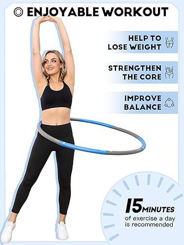 Miniatura 6 de Aro de ejercicio con peso para adultos, aro de fitness desmontable de 2.2 libras, aro ajustable con cuerda de saltar, cinta métrica y bolsa de