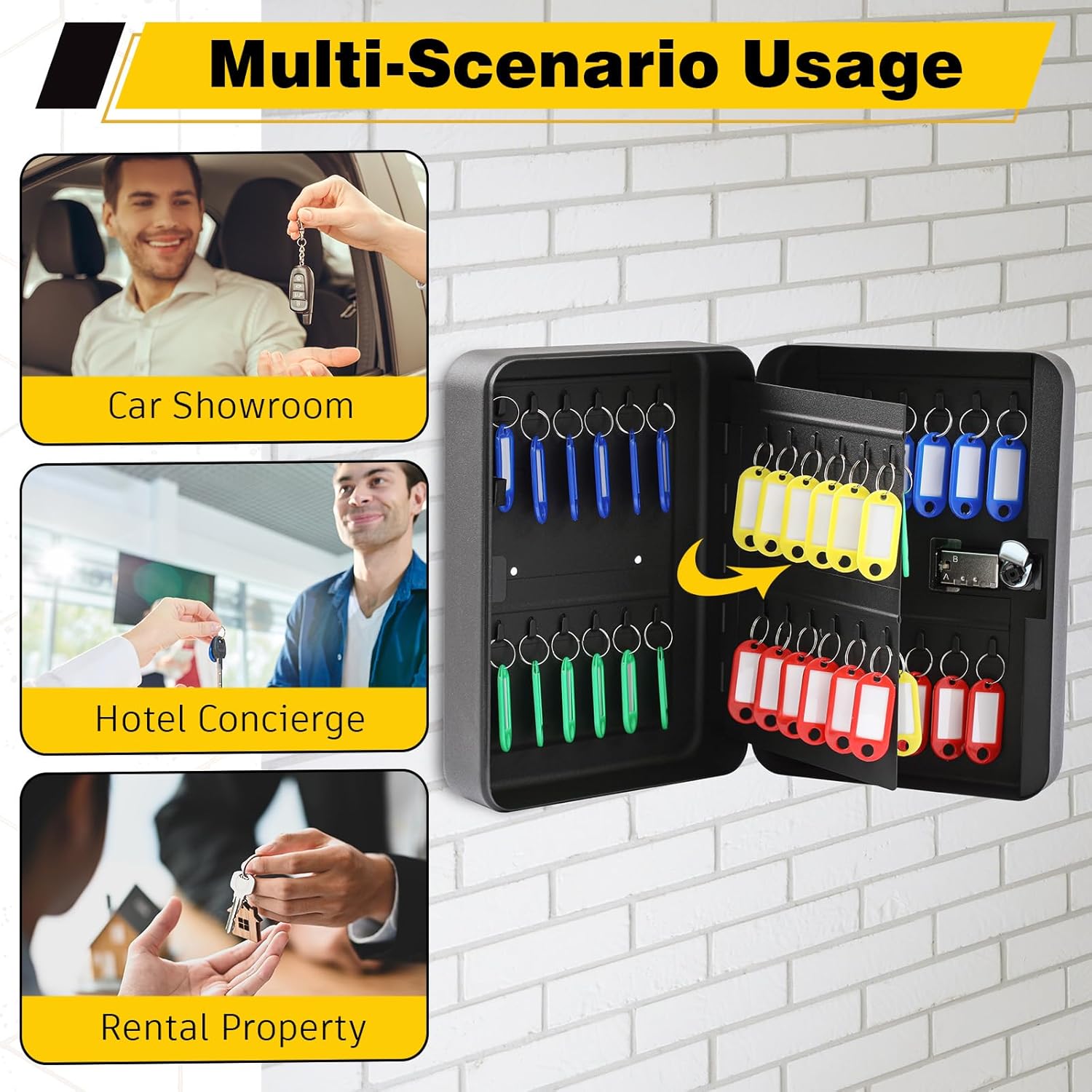 Ripeng 48-Keys Steel Key Cabinet with Combination Lock - Wall Mount Key Lock Box with Colorful Secure Tags & Hooks Keys Organizer Storage for Home Office Hotel Rental Business Property Management