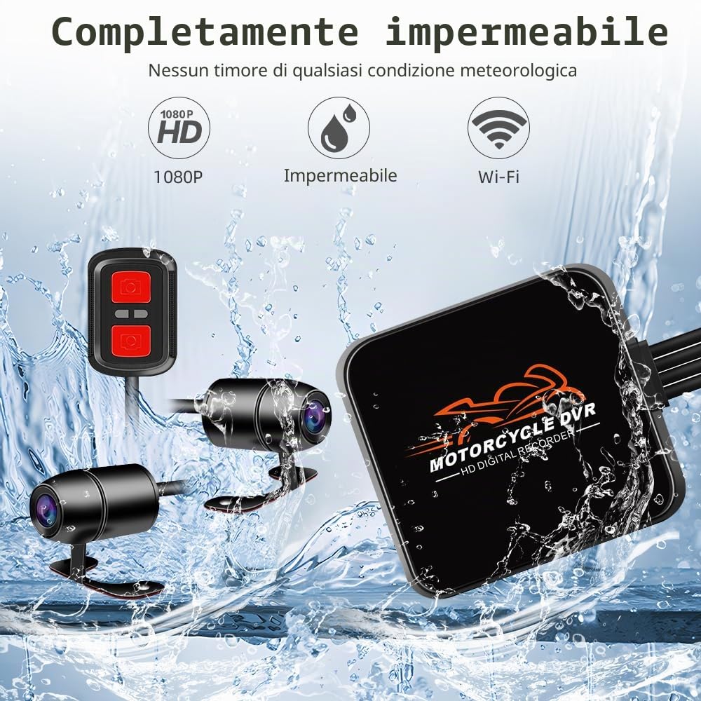VSYSTO Doppio Canale Moto Video Driving Recorder Dash Cam Anteriore e Posteriore 1080P Moto Fotocamera 130 gradi, con WiFi, Visione Notturna