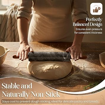 Flexzion Marble Rolling Pin with Cradle Stand, 10-Inch Dough Roller, Black