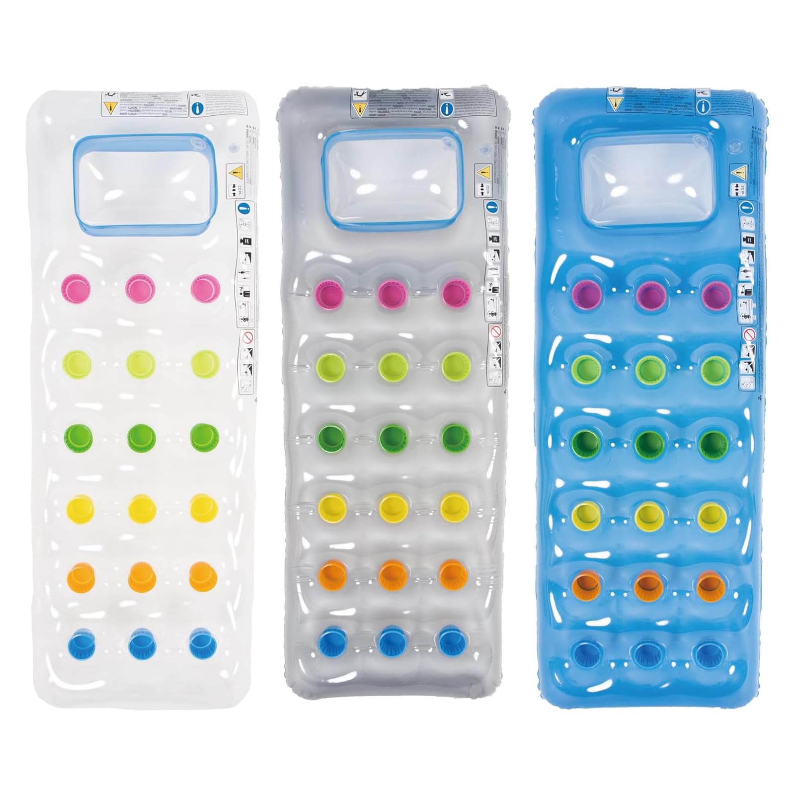 Inflatable Pool Float, Inflatable 18 Pocket Fashion Sun Lounger Lilo Swimming Pool Air Bed Mat with Headrest, Swimming Pool Lounger for Adults Pool Party Travel Holiday Summer