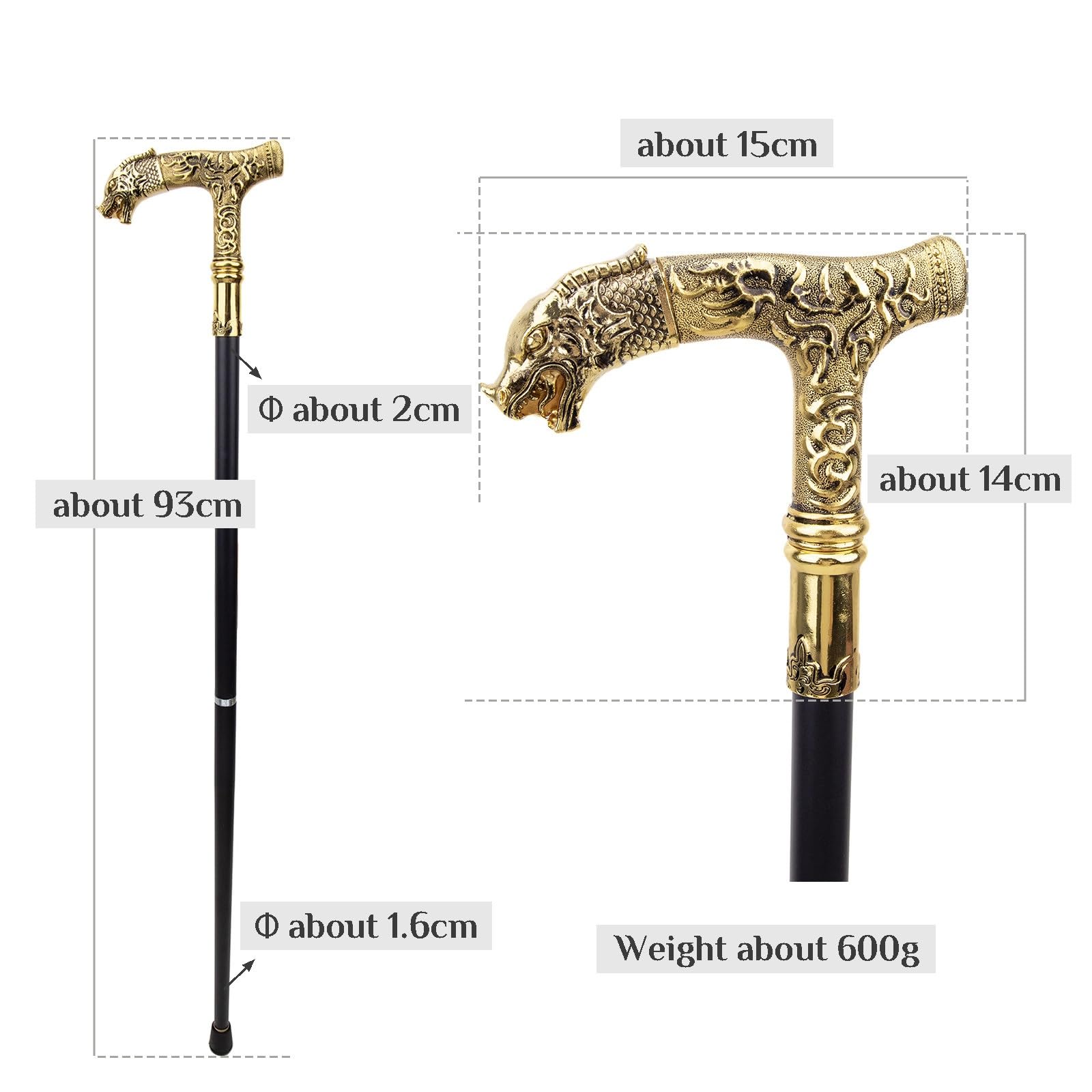 Bastón con Diseño de Dragón Dorado, Bastón de Lujo Para Hombre y Mujer, Cetro Antideslizante Extraíble para Cosplay y Fiestas Estilo Vintage 93 Cm
