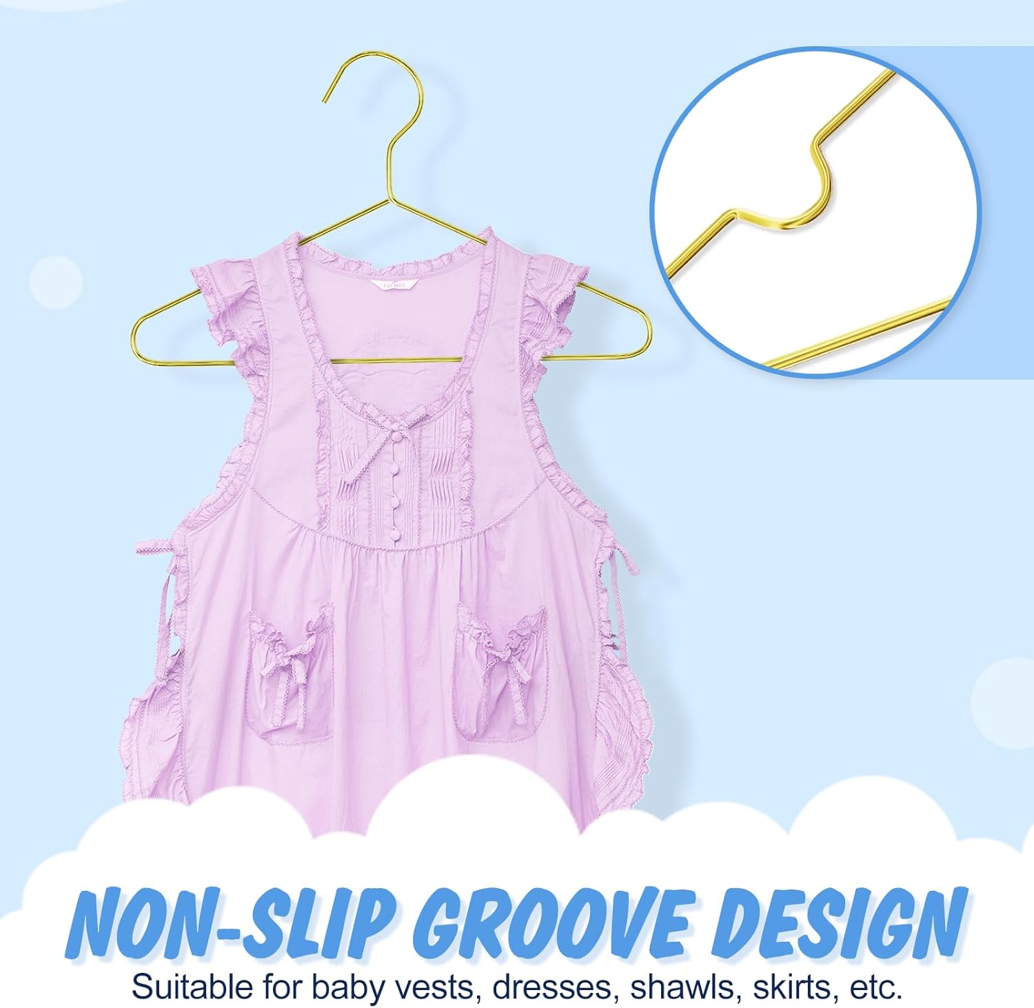 Gold Kids Hangers 12 Inch 30 Pack Strong Metal Wire Baby Clothes Hangers, Heavy Duty and Space Saving Infant Hangers for Toddler Chirldren Coats, Pants