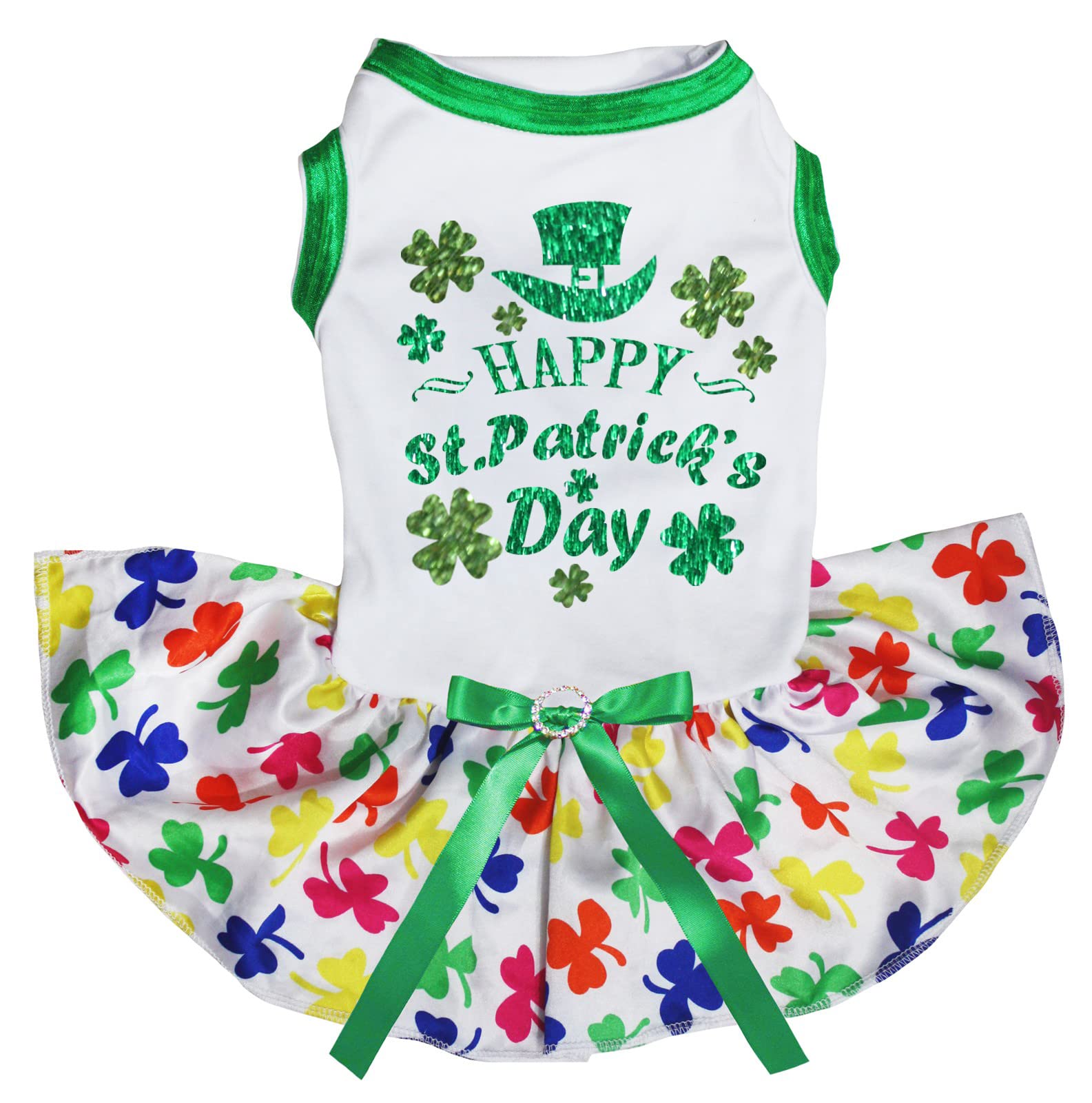 Robe pour chiot de qualité supérieure motif trèfle blanc et arc-en-ciel XS