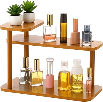 3-Tier Wooden Makeup Organizer Shelf, Countertop Perfume Rack Organizer with Vertical Open Design, Compact Cosmetic Storage Stand for Bathroom, Bedroom, Vanity, Dressing Table and Kitchen