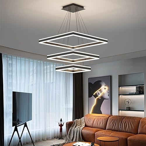 Candelabro de techo, con control remoto, regulable, 3 modos de color y brillo (luz cálida, fría y neutra), lámpara de techo de acrílico antiparpadeo