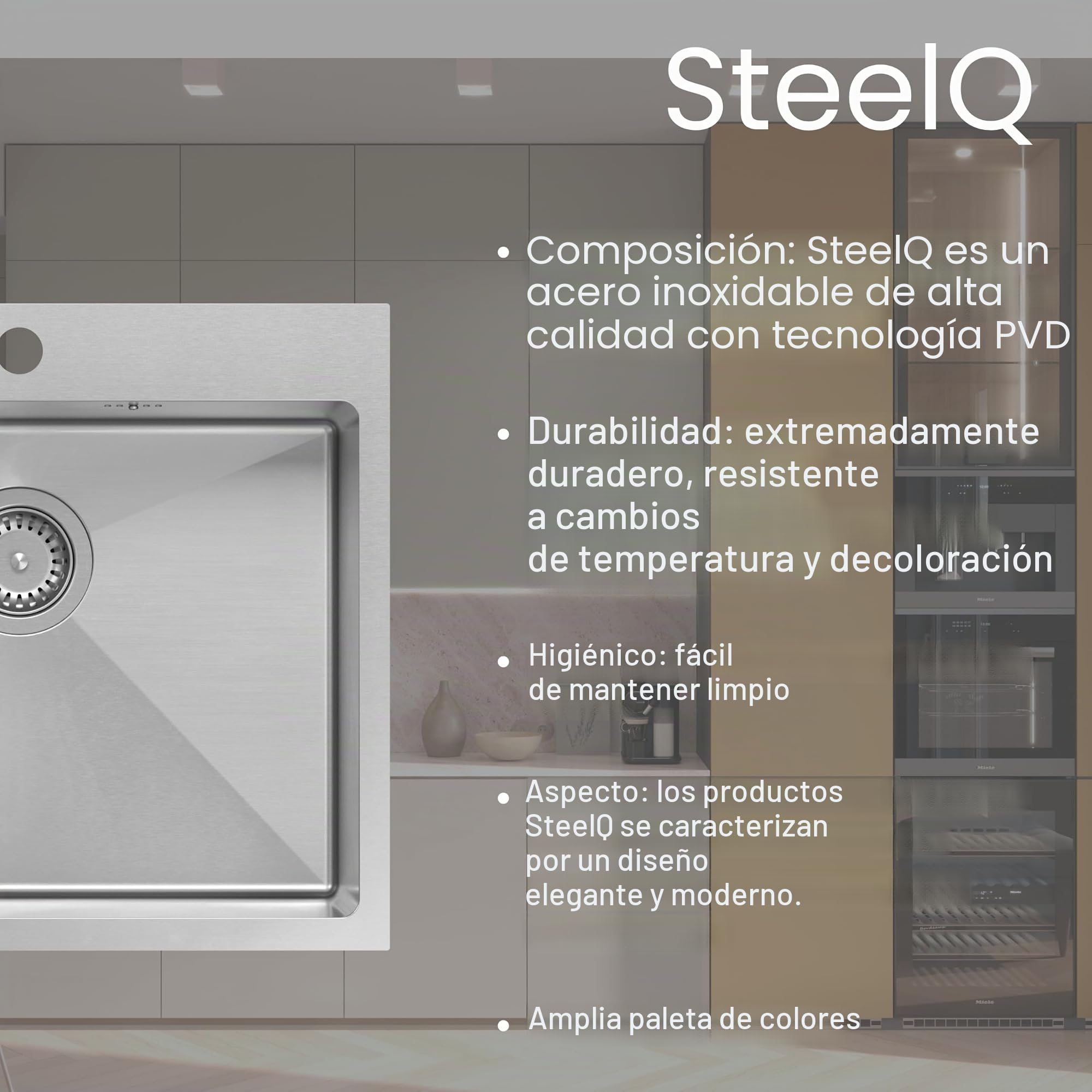 QUADRON Fregadero moderno de acero inoxidable | Tamaño 50 cm Color: Satin | Fregadero de cocina | Desagüe incluido | Encaja en mueble de al menos 50 cm