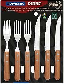 JOGO DE TALHERES PARA CHURRASCO DYNAMIC SORTIDOS COM LAMINAS DE ACO INOX E CABOS DE MADEIRA - 12 PEÇAS