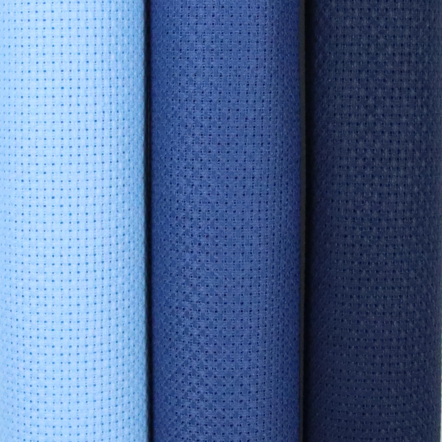 KCS 3 pc of 15" x 18"(38cmx45cm) 16 Count Cross Stitch Cotton Aida Cloth Needlework Rolled Fabric Box,16CT,Light Blue+Jeans Blue+Navy Blue