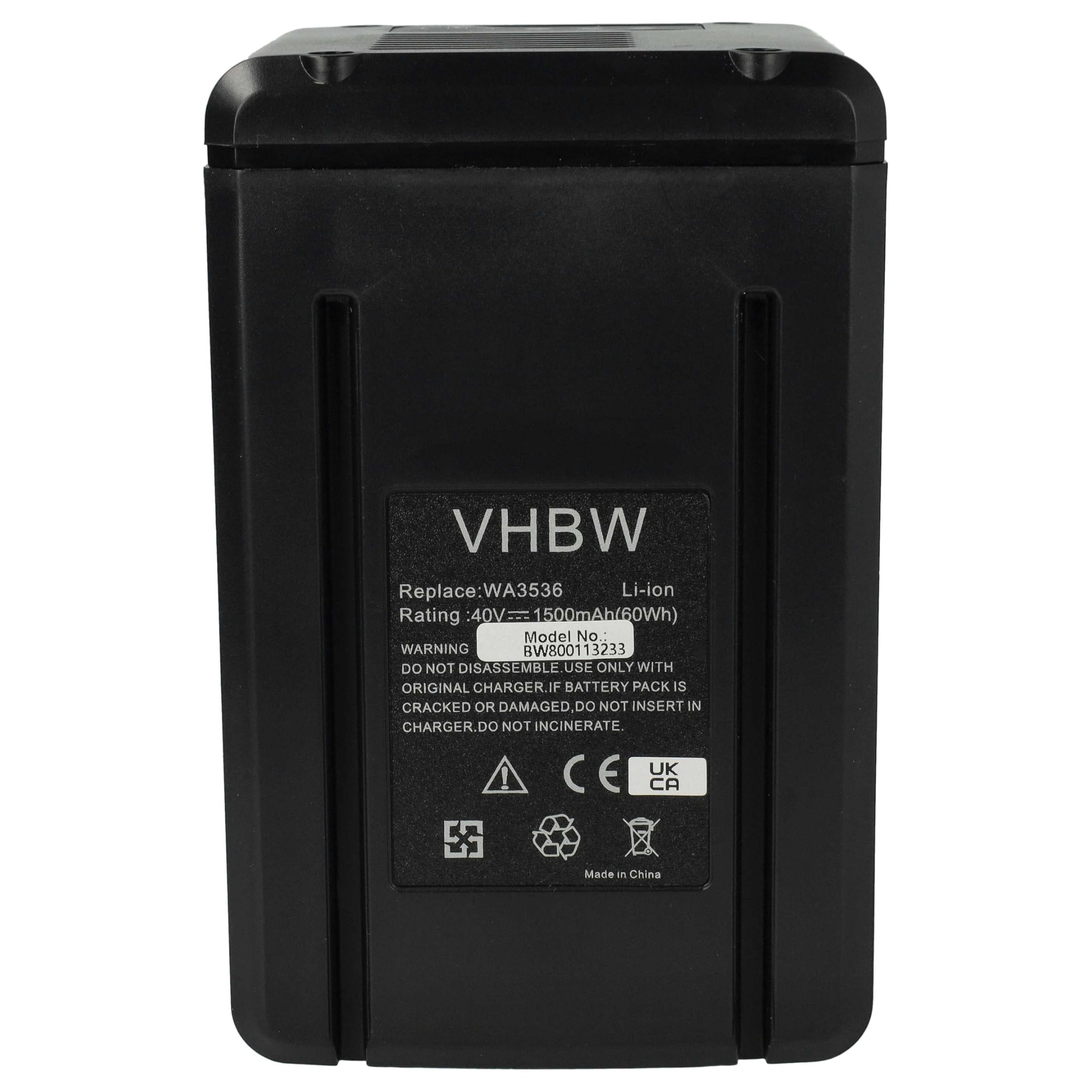 vhbw batteria sostituisce Worx WA3559, WA3555, WA3536, WA3734 per utensile (1500 mAh, Li-Ion, 40 V)