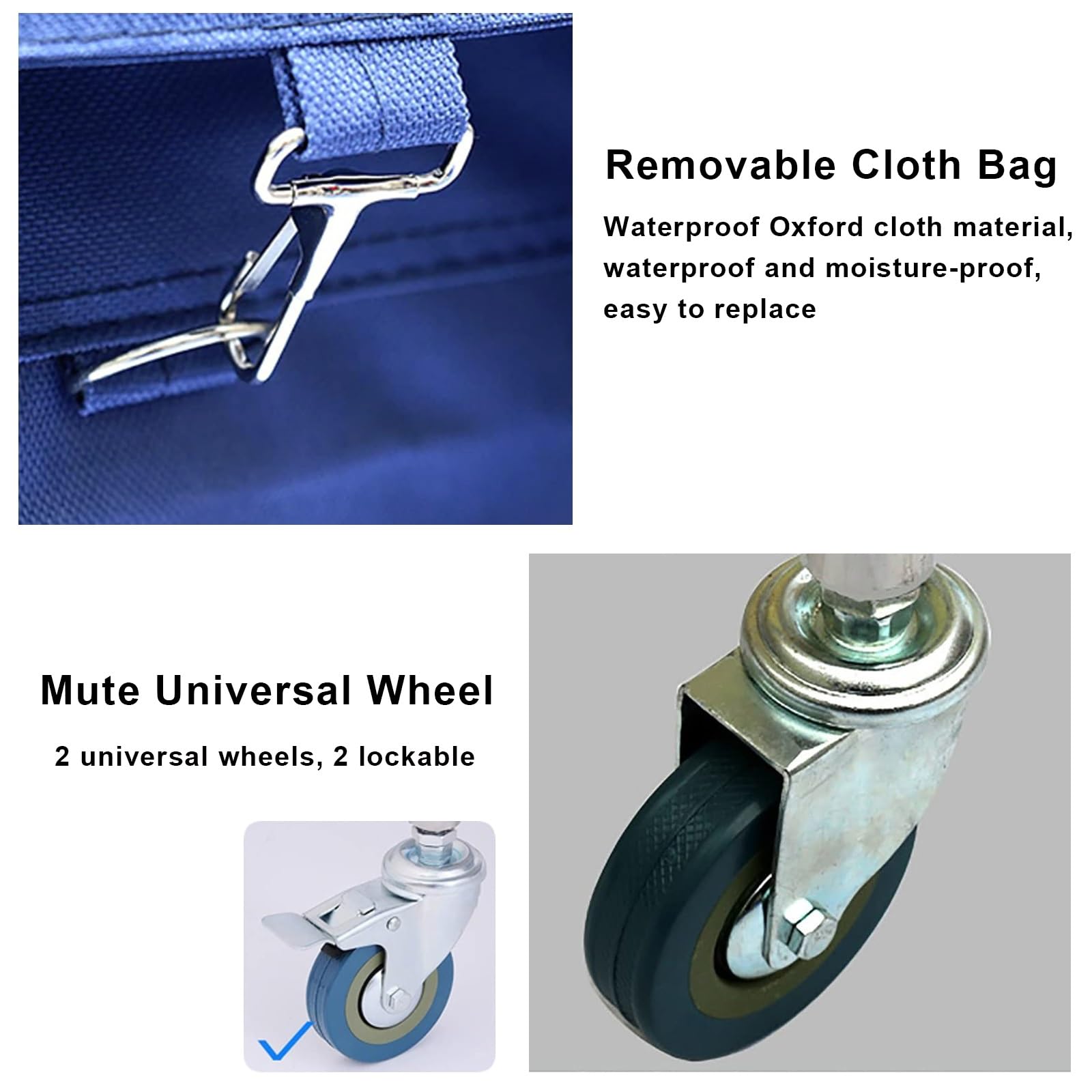 Carrito de Lavandería Plegable, Carrito Rodante para Ropa Blanca de Hotel, Carro Industrial Plegable en Forma de X con Bolsa Extraíble, para Organizar Ropa, Juguetes y Artículos Diversos(Blue)