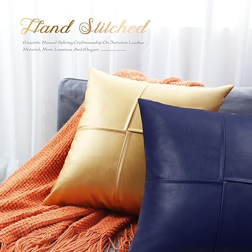 Miniatura 12 de BRAWARM Fundas de almohada de piel sintética de 20 x 20 pulgadas, paquete de 2, fundas de almohada de cuero crema, almohadas decorativas de cuero