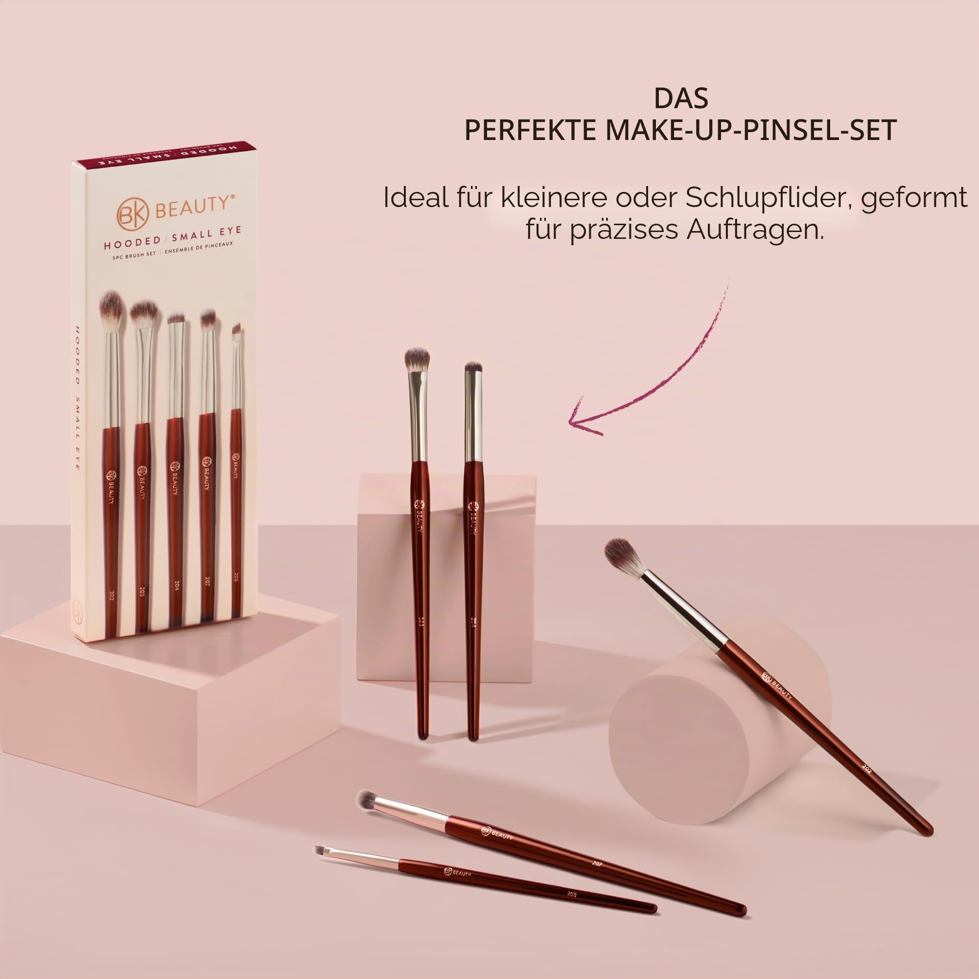 BK BEAUTY - Pinsel-Set für mit Kapuze oder kleineren Augen (5-teilig) – Lidschatten-Pinsel-Set zum Verblenden, Verwischen und Definieren von Lidschatten und Eyeliner | Premium-Augen-Make-up-Pinsel für