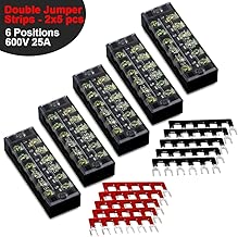 15pcs (5 Sets) Terminal Block - 5pcs 6 Positions 600V 25A Dual Row Screw Terminal Strip with Cover + 10pcs 400V 25A 6 Positions Pre-Insulated Terminal Barrier Jumper Strips Black & Red by MILAPEAK - coolthings.us