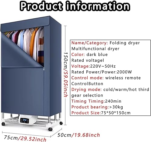 Miniatura 2 de FUSKANG Secadora de ropa eléctrica de 2000 W, secadora de ropa portátil, secadora de ropa eléctrica, secadora de ropa impermeable de gran capacidad