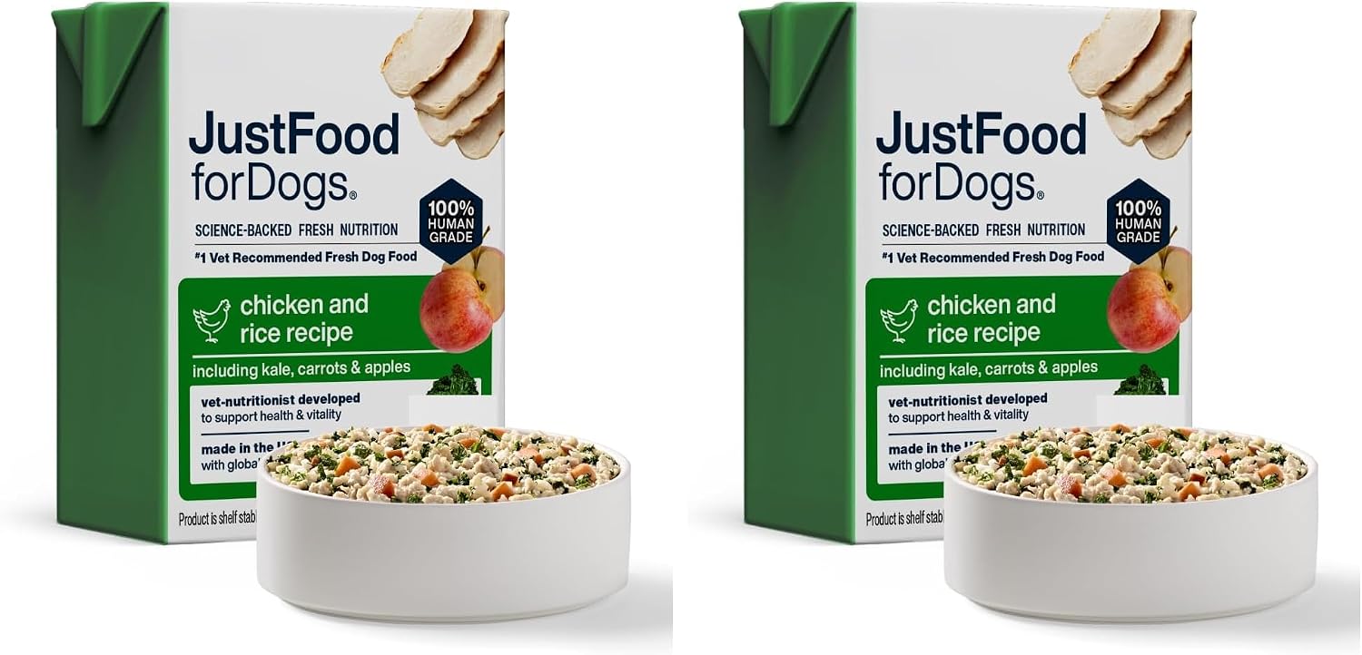 JustFoodForDogs Pantry Fresh Wet Dog Food,Complete Meal or Dog Food Topper,Chicken & White Rice Human Grade-Dog-Food Recipe - 12.5 oz,(Pack of 24)